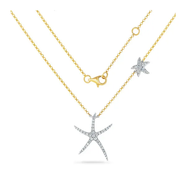 14K Yellow Gold Double Starfish Pendant with Diamonds Ellsworth Jewelers Ellsworth, ME