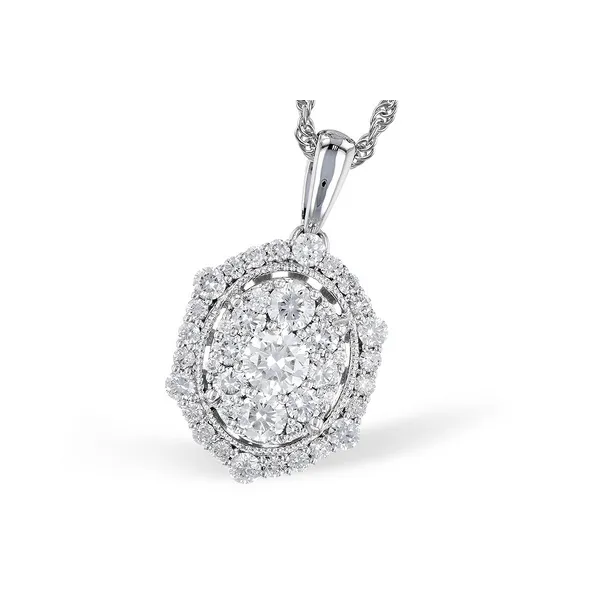 14K White Gold Diamond Cluster Pendant with Halo Ellsworth Jewelers Ellsworth, ME