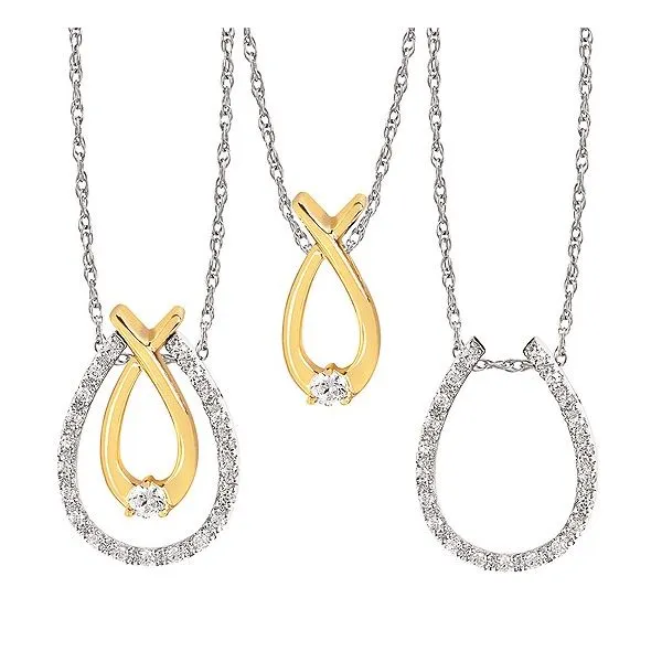 10Kt White and Yellow Gold Diamond Frame Teardrop Insert Enhancer Necklace Ellsworth Jewelers Ellsworth, ME