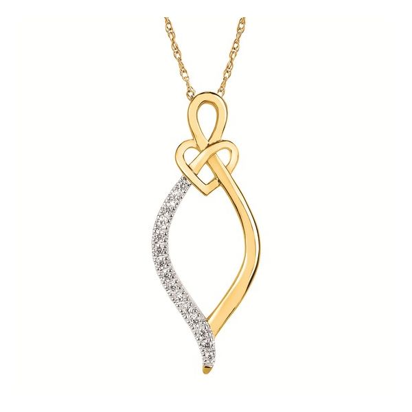 14K Yellow Gold Diamond Teardrop Necklace with Knotted Heart Ellsworth Jewelers Ellsworth, ME