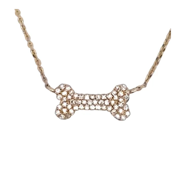14K Yellow Gold Dog Bone Necklace with 54 Diamonds Ellsworth Jewelers Ellsworth, ME