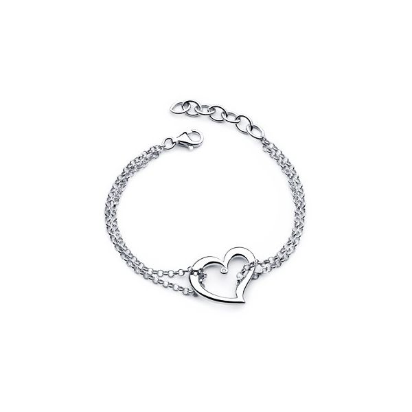 Sterling Silver Double Chain Heart Bracelet with Diamond Ellsworth Jewelers Ellsworth, ME