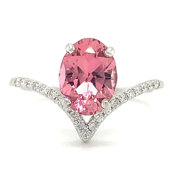 14K Oval Maine Pink Tourmaline V Ring Ellsworth Jewelers Ellsworth, ME