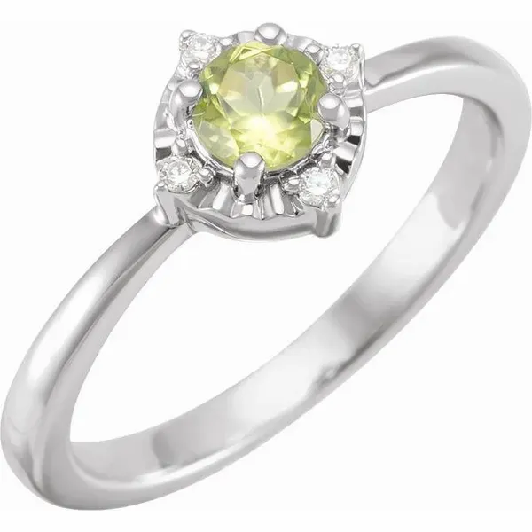 Sterling Silver Peridot & .04 CTW Diamond Halo-Style Ring Ellsworth Jewelers Ellsworth, ME