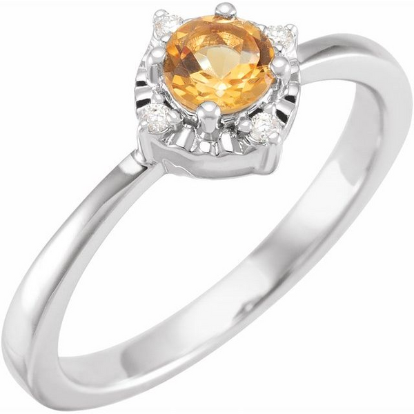 Sterling Silver Citrine & .04 CTW Diamond Halo-Style Ring Ellsworth Jewelers Ellsworth, ME