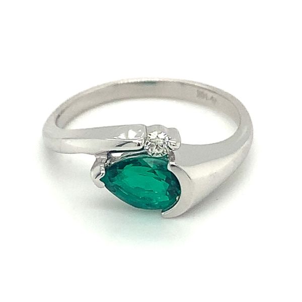 14K White Gold Pear Shape Created Emerald Fashion Ring Image 4 Ellsworth Jewelers Ellsworth, ME