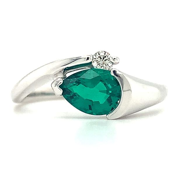 14K White Gold Pear Shape Created Emerald Fashion Ring Ellsworth Jewelers Ellsworth, ME