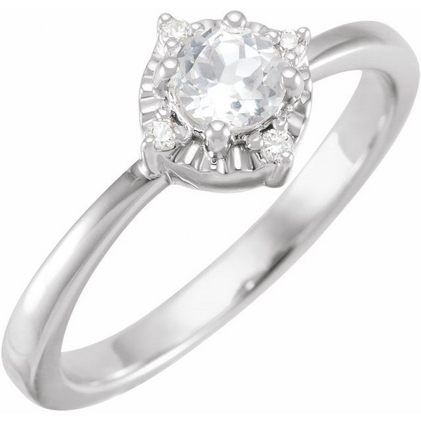 Sterling Silver Lab-Created White Sapphire & .04 CTW Diamond Halo-Style Ring Ellsworth Jewelers Ellsworth, ME