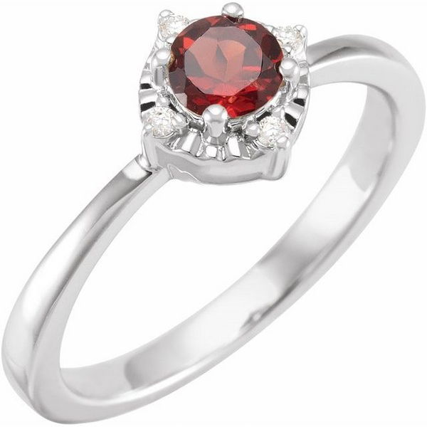 Sterling Silver Garnet & Diamond Halo-Style Fashion Ring Ellsworth Jewelers Ellsworth, ME