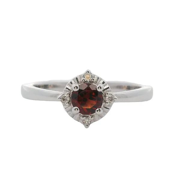 Sterling Silver Garnet & Diamond Halo-Style Ring Ellsworth Jewelers Ellsworth, ME