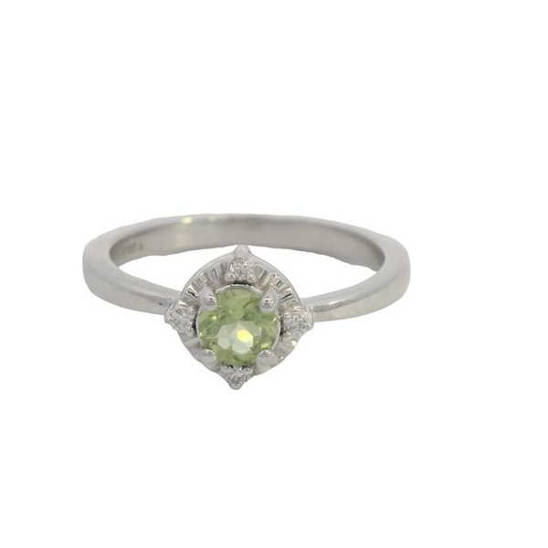 Sterling Silver Peridot & Diamond Halo-Style Ring Ellsworth Jewelers Ellsworth, ME