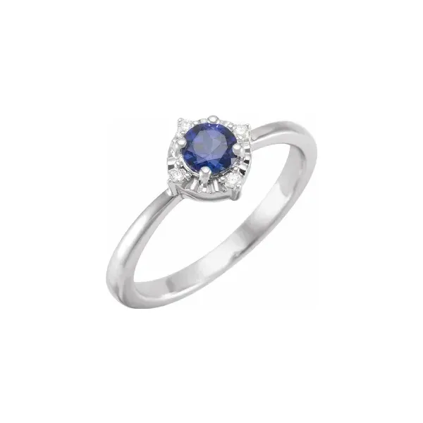 Sterling Silver Lab-Created Blue Sapphire and Diamond Halo-Style Fashion Ring Ellsworth Jewelers Ellsworth, ME
