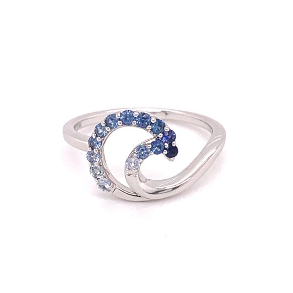 14Kt White Gold Graduated Blue Sapphire Wave Fashion Ring Ellsworth Jewelers Ellsworth, ME