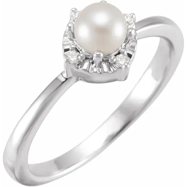 Sterling Silver Cultured Freshwater Pearl & .04 CTW Diamond Halo-Style Ring Ellsworth Jewelers Ellsworth, ME