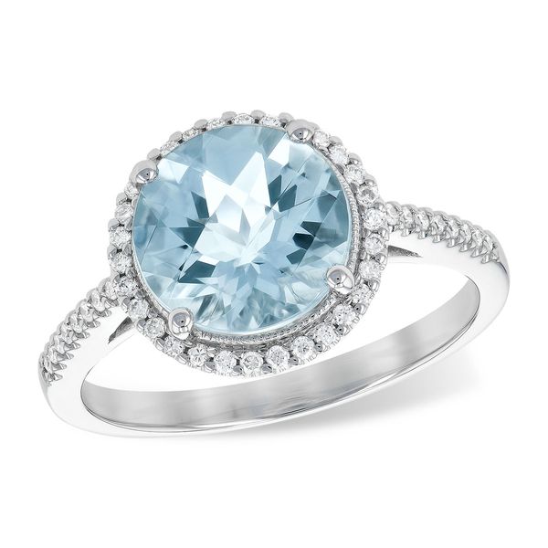 14K White Gold Aquamarine & Diamond Fashion Ring Ellsworth Jewelers Ellsworth, ME