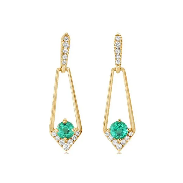 14K Yellow Gold Emerald and Diamond Geometric Earrings Ellsworth Jewelers Ellsworth, ME