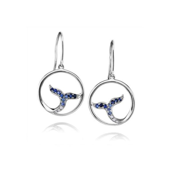 Sterling Silver Blue Sapphire and Diamond Whale Tail Earrings Ellsworth Jewelers Ellsworth, ME