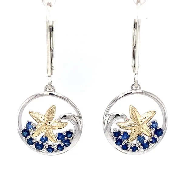 Sterling Silver and 14K Yellow Gold Blue Sapphire Starfish Earrings Image 2 Ellsworth Jewelers Ellsworth, ME