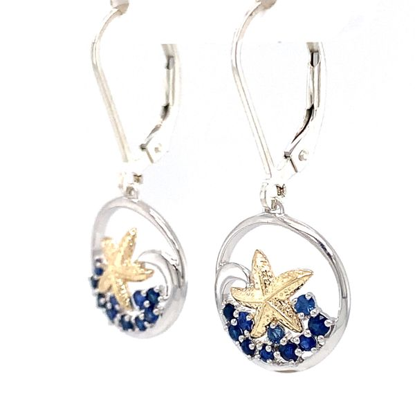 Sterling Silver and 14K Yellow Gold Blue Sapphire Starfish Earrings Image 3 Ellsworth Jewelers Ellsworth, ME