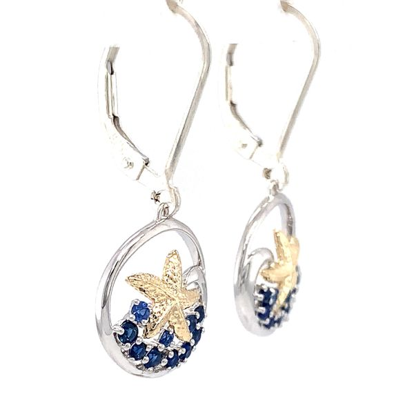 Sterling Silver and 14K Yellow Gold Blue Sapphire Starfish Earrings Image 4 Ellsworth Jewelers Ellsworth, ME