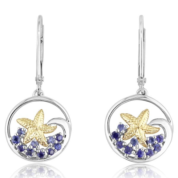 Sterling Silver and 14K Yellow Gold Blue Sapphire Starfish Earrings Ellsworth Jewelers Ellsworth, ME