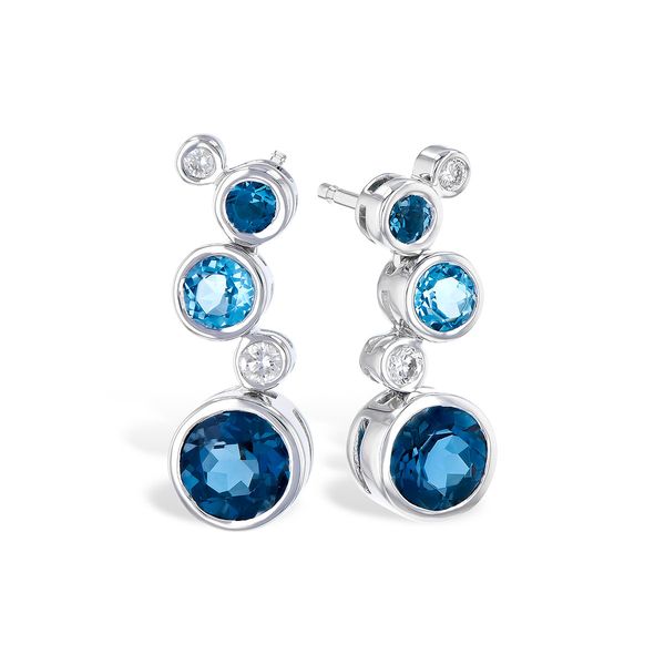 14K White Gold Blue Topaz & Diamond Dangle Earrings Ellsworth Jewelers Ellsworth, ME