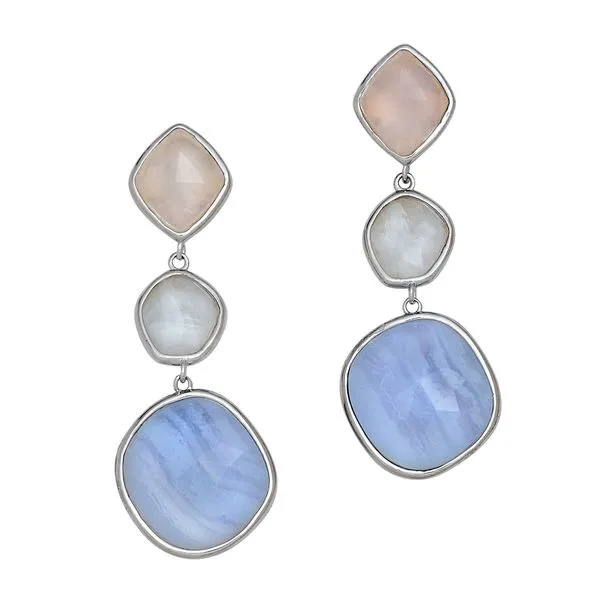 Silver Blue Lace Agate, Moonstone & Rose Quartz Earrings Ellsworth Jewelers Ellsworth, ME