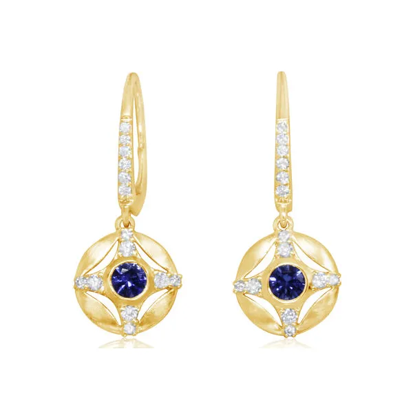14K Yellow Gold Sapphire & Diamond Dangle Earrings Ellsworth Jewelers Ellsworth, ME