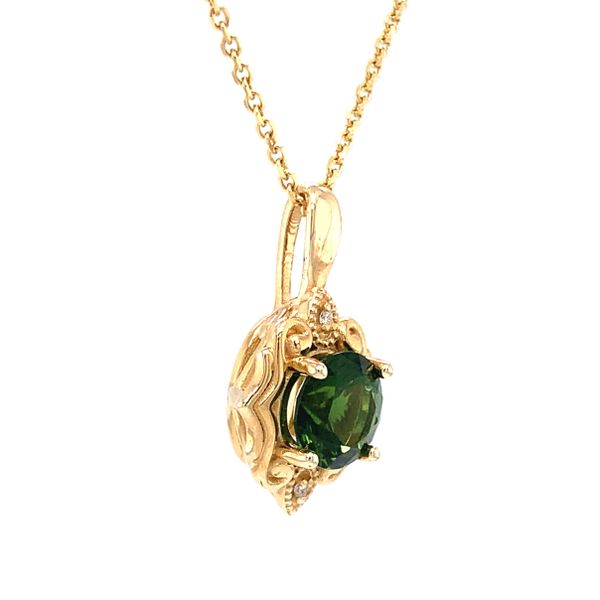 10K Yellow Gold Mt.Mica Maine Green Tourmaline Pendant Image 2 Ellsworth Jewelers Ellsworth, ME