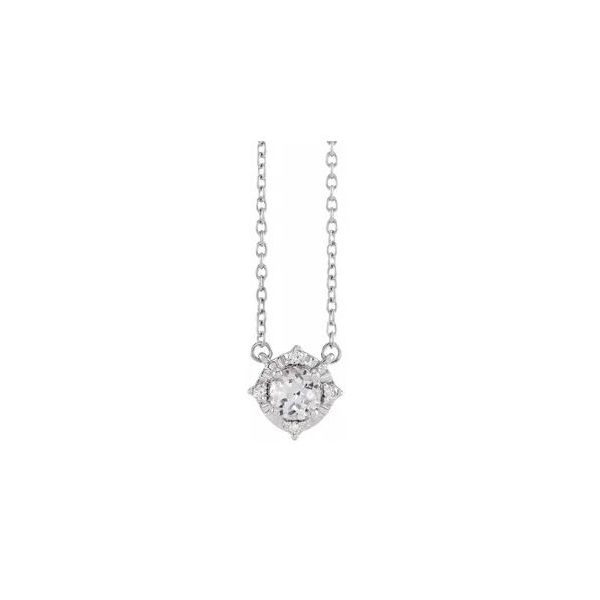 Sterling Silver Lab-Created White Sapphire & Diamond Halo-Style Pendant Necklace Ellsworth Jewelers Ellsworth, ME