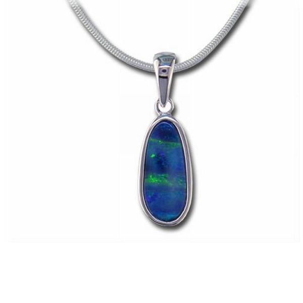 14K White Gold Australian Opal Doublet Pendant with Cable Chain Ellsworth Jewelers Ellsworth, ME
