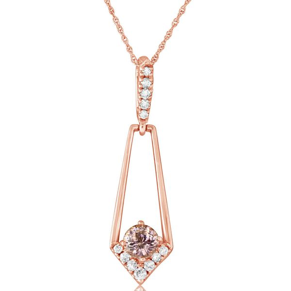 14K Rose Gold Geometric Pendant with Lotus Garnet and Diamonds Ellsworth Jewelers Ellsworth, ME
