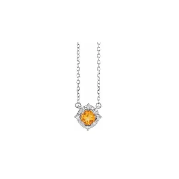 Sterling Silver Citrine & Diamond Halo-Style Pendant Necklace Ellsworth Jewelers Ellsworth, ME