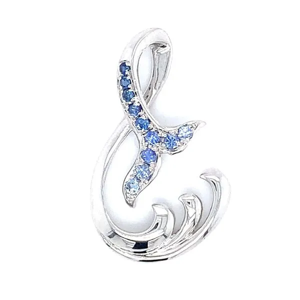 Sterling Silver Graduated Blue Sapphire Whale Tail Pendant Image 2 Ellsworth Jewelers Ellsworth, ME