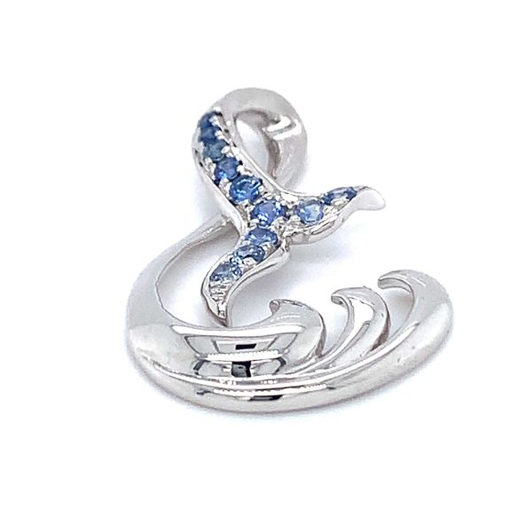 Sterling Silver Graduated Blue Sapphire Whale Tail Pendant Image 3 Ellsworth Jewelers Ellsworth, ME