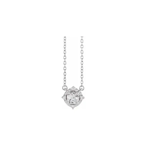 Sterling Silver Lab-Grown White Sapphire & Natural Diamond Halo-Style Pendant Necklace Ellsworth Jewelers Ellsworth, ME