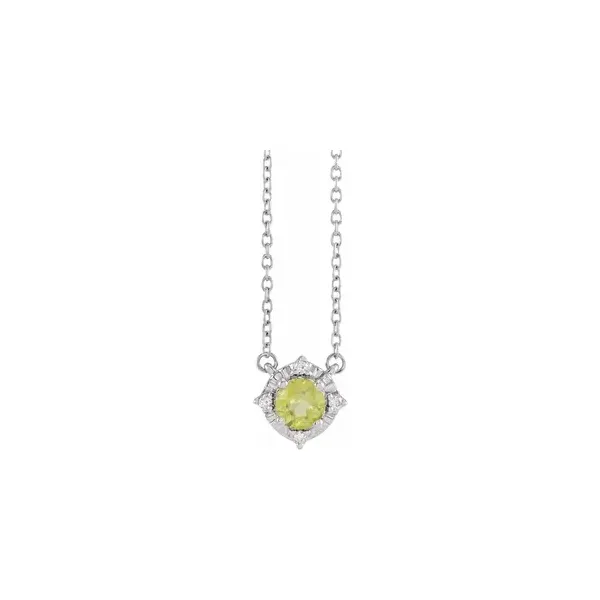 Sterling Silver Natural Peridot & .04 CTW Natural Diamond Halo-Style Pendant Necklace Ellsworth Jewelers Ellsworth, ME