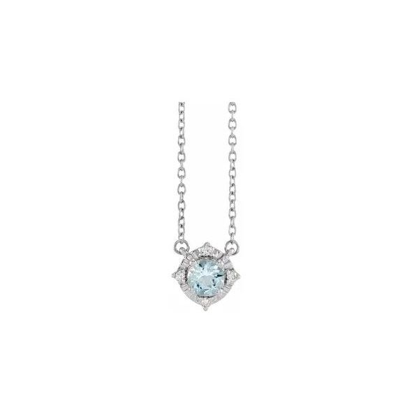 Sterling Silver Aquamarine & .04 CTW Diamond Halo-Style Pendant Necklace Ellsworth Jewelers Ellsworth, ME