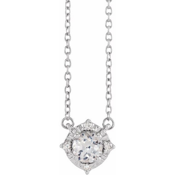 Sterling Silver Lab-Grown White Sapphire & .04 CTW Natural Diamond Halo-Style Pendant Necklace Ellsworth Jewelers Ellsworth, ME