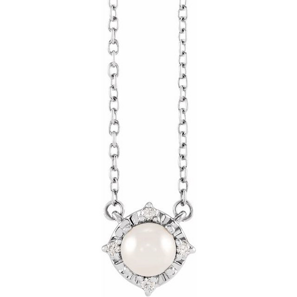 Sterling Silver Cultured Freshwater Pearl & .04 CTW Natural Diamond Halo-Style Pendant Necklace Ellsworth Jewelers Ellsworth, ME