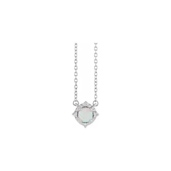 Sterling Silver Lab-Grown White Opal & .04 CTW Natural Diamond Halo-Style Pendant Necklace Ellsworth Jewelers Ellsworth, ME