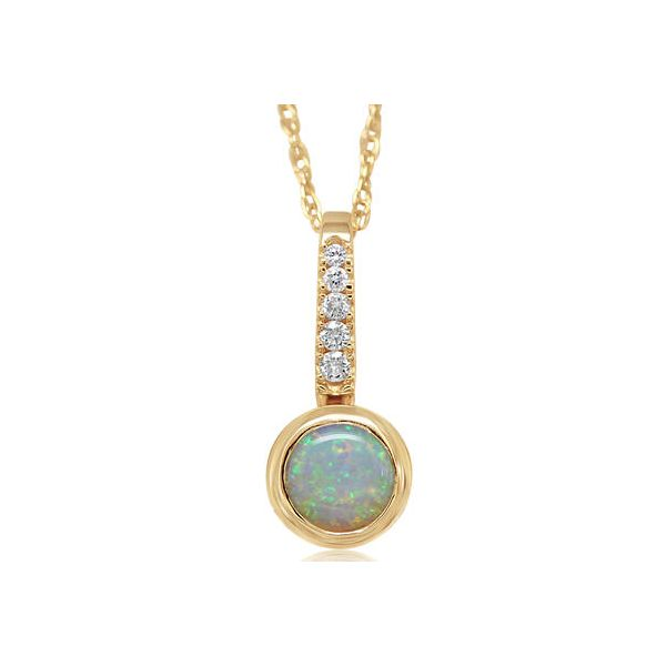 14Kt Yellow Australian Opal & Diamond Pendant Ellsworth Jewelers Ellsworth, ME