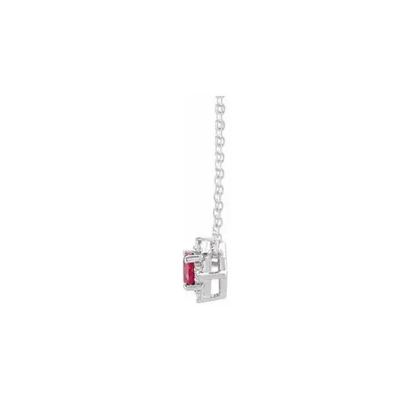 Sterling Silver Lab-Created Ruby & Diamond Halo-Style Necklace Image 2 Ellsworth Jewelers Ellsworth, ME