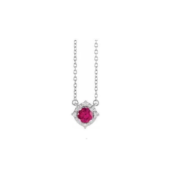 Sterling Silver Lab-Created Ruby & Diamond Halo-Style Necklace Ellsworth Jewelers Ellsworth, ME