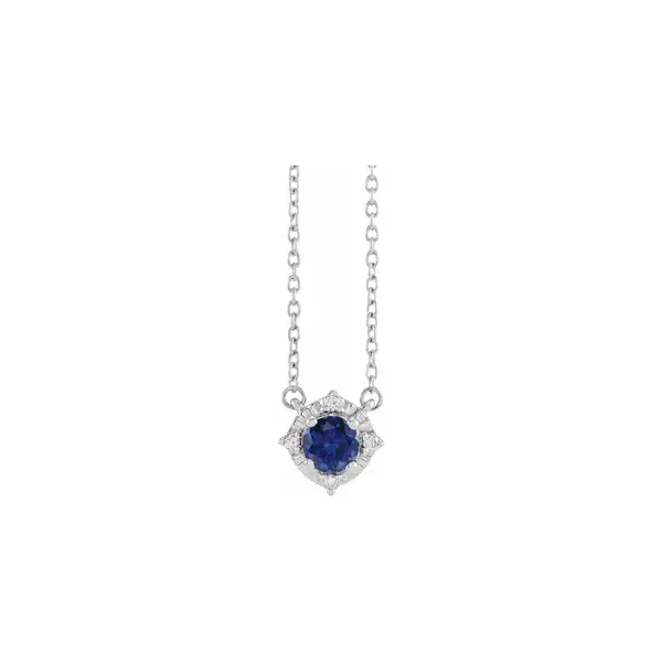 Sterling Silver Lab-Grown Sapphire and Natural Diamond Halo Style Necklace Ellsworth Jewelers Ellsworth, ME