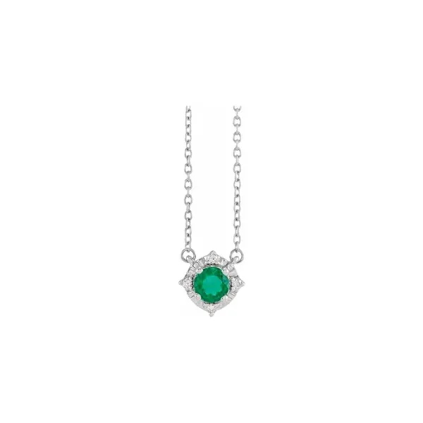 Sterling Silver Lab-Grown Emerald & Diamond Halo-Style Pendant Necklace Ellsworth Jewelers Ellsworth, ME