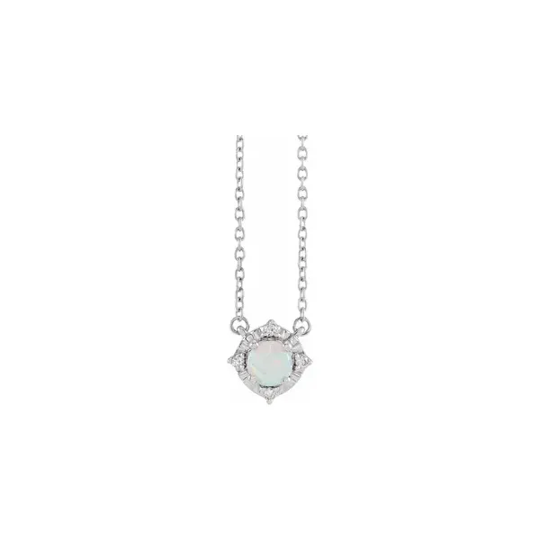 Sterling Silver Lab-Grown White Opal & Diamond Halo-Style Pendant Necklace Ellsworth Jewelers Ellsworth, ME