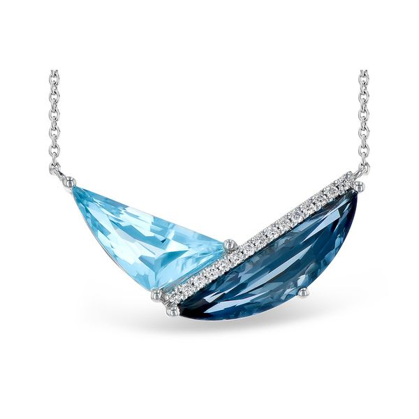 14K White Gold Blue Topaz & Diamond Necklace Ellsworth Jewelers Ellsworth, ME