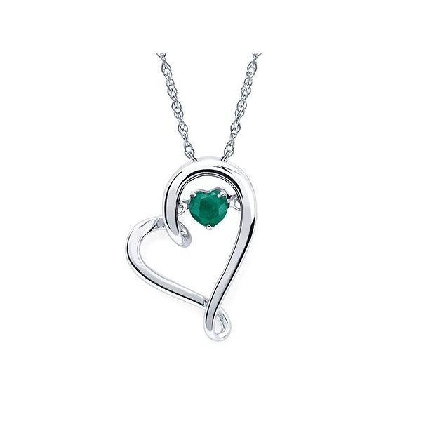 Sterling Silver Heart Necklace with Emerald Birthstone Ellsworth Jewelers Ellsworth, ME