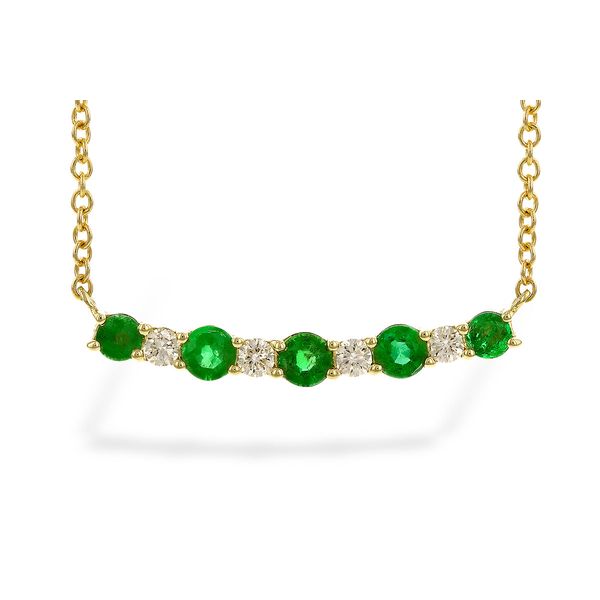 14K Yellow Gold Emerald & Diamond Bar Necklace Ellsworth Jewelers Ellsworth, ME